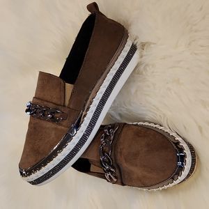 Italina Women's suede loafers with rhinestone detail